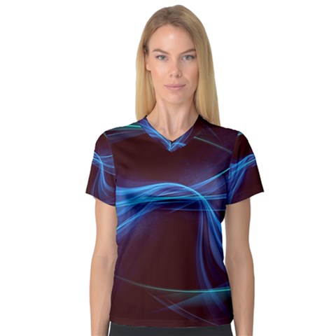 Light Waves In Blue And Green, Graphic Art V-neck Sport Mesh Tee by picsaspassion