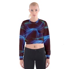 Light Waves In Blue And Green, Graphic Art Cropped Sweatshirt