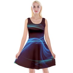 Light Waves In Blue And Green, Graphic Art Reversible Velvet Sleeveless Dress