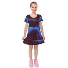 Light Waves In Blue And Green, Graphic Art Kids  Short Sleeve Velvet Dress