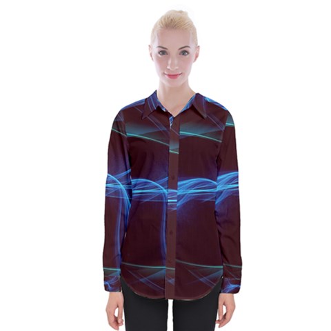 Light Waves In Blue And Green, Graphic Art Womens Long Sleeve Shirt by picsaspassion