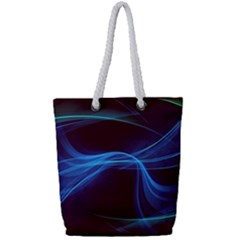 Light Waves In Blue And Green, Graphic Art Full Print Rope Handle Tote (small) by picsaspassion