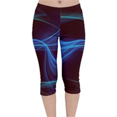 Light Waves In Blue And Green, Graphic Art Velvet Capri Leggings  by picsaspassion