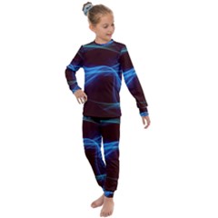 Light Waves In Blue And Green, Graphic Art Kids  Long Sleeve Set  by picsaspassion