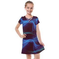 Light Waves In Blue And Green, Graphic Art Kids  Cross Web Dress by picsaspassion