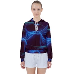 Light Waves In Blue And Green, Graphic Art Women s Tie Up Sweat