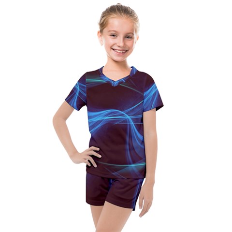 Light Waves In Blue And Green, Graphic Art Kids  Mesh Tee And Shorts Set by picsaspassion