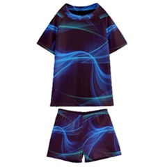 Light Waves In Blue And Green, Graphic Art Kids  Swim Tee And Shorts Set by picsaspassion