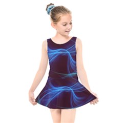 Light Waves In Blue And Green, Graphic Art Kids  Skater Dress Swimsuit by picsaspassion