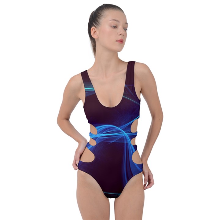 Light waves in Blue and Green, graphic art Side Cut Out Swimsuit