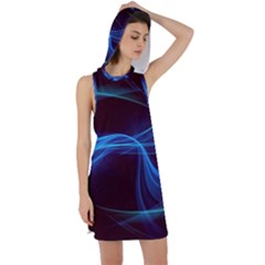 Light Waves In Blue And Green, Graphic Art Racer Back Hoodie Dress by picsaspassion