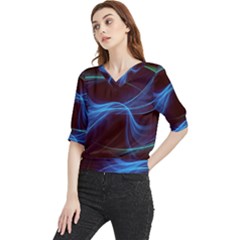 Light Waves In Blue And Green, Graphic Art Quarter Sleeve Blouse