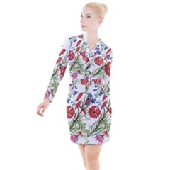 Summer Flowers Button Long Sleeve Dress by goljakoff