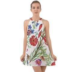 Summer Flowers Halter Tie Back Chiffon Dress by goljakoff