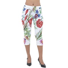 Summer Flowers Lightweight Velour Capri Leggings  by goljakoff