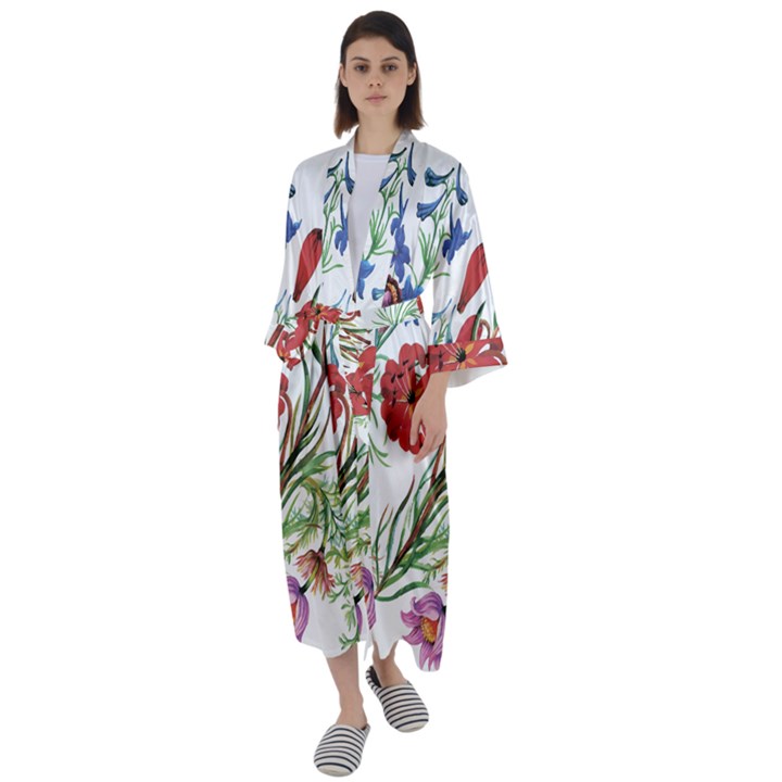 Summer flowers Maxi Satin Kimono