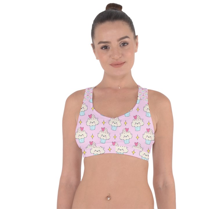 Kawaii Cupcake  Cross String Back Sports Bra