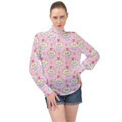 Kawaii Cupcake  High Neck Long Sleeve Chiffon Top