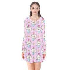 Kawaii Cupcake  Long Sleeve V-neck Flare Dress