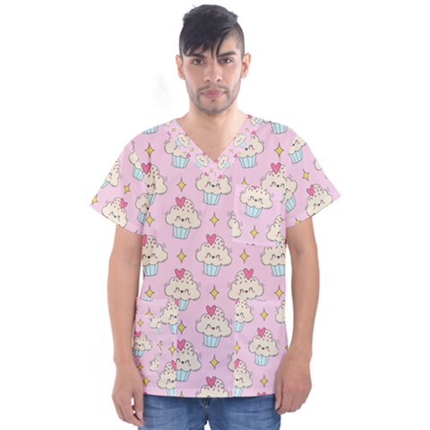 Kawaii Cupcake  Men s V-neck Scrub Top by lisamaisak