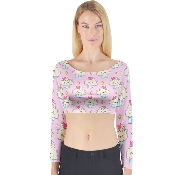 Kawaii Cupcake  Long Sleeve Crop Top