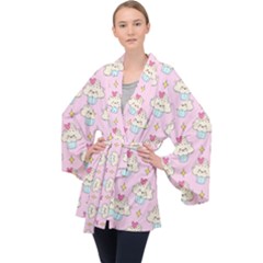 Kawaii Cupcake  Long Sleeve Velvet Kimono  by lisamaisak