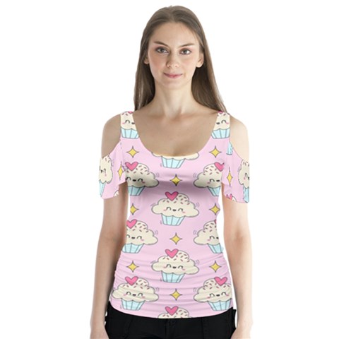 Kawaii Cupcake  Butterfly Sleeve Cutout Tee  by lisamaisak