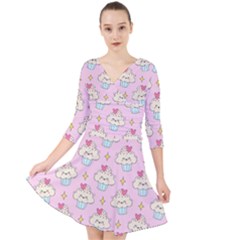 Kawaii Cupcake  Quarter Sleeve Front Wrap Dress by lisamaisak