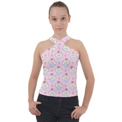 Kawaii Cupcake  Cross Neck Velour Top