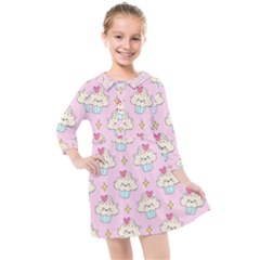 Kawaii Cupcake  Kids  Quarter Sleeve Shirt Dress by lisamaisak