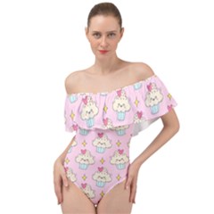 Kawaii Cupcake  Off Shoulder Velour Bodysuit 