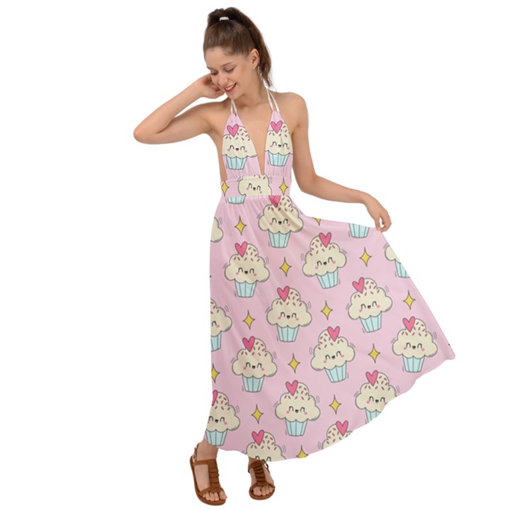 Kawaii Cupcake  Backless Maxi Beach Dress