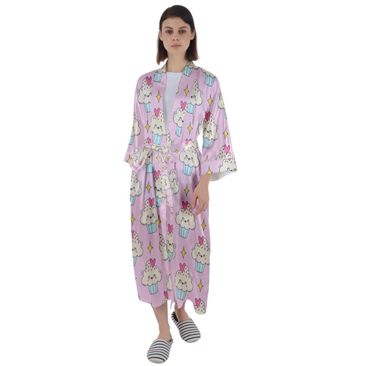 Kawaii Cupcake  Maxi Satin Kimono