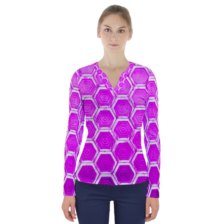 Hexagon Windows V-Neck Long Sleeve Top