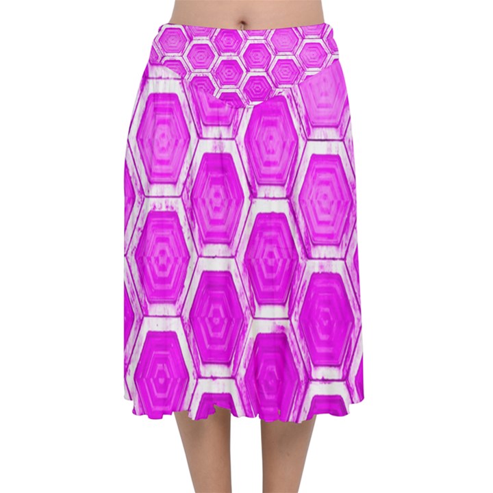 Hexagon Windows Velvet Flared Midi Skirt