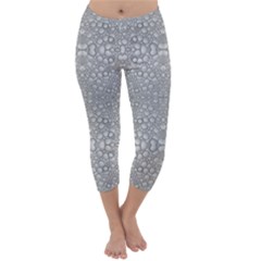 Modern Ornate Geometric Silver Pattern Capri Winter Leggings 