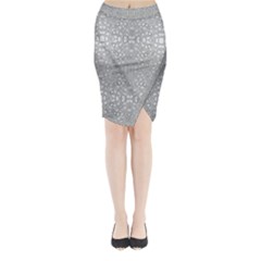 Modern Ornate Geometric Silver Pattern Midi Wrap Pencil Skirt