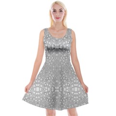 Modern Ornate Geometric Silver Pattern Reversible Velvet Sleeveless Dress