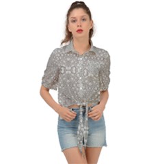 Modern Ornate Geometric Silver Pattern Tie Front Shirt  by dflcprintsclothing