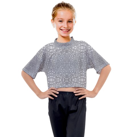 Modern Ornate Geometric Silver Pattern Kids Mock Neck Tee by dflcprintsclothing