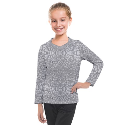 Modern Ornate Geometric Silver Pattern Kids  Long Mesh Tee by dflcprintsclothing