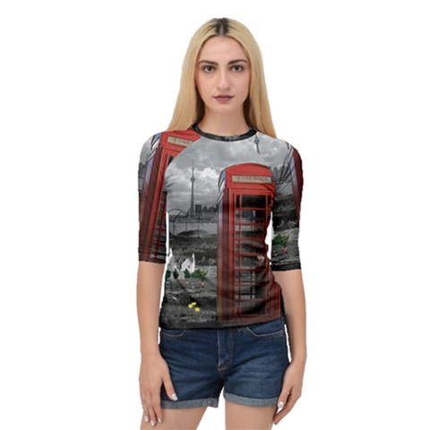 London Calling With Classic British Phonebooth - Bw & Color From Fonebook Quarter Sleeve Raglan Tee by 2853937