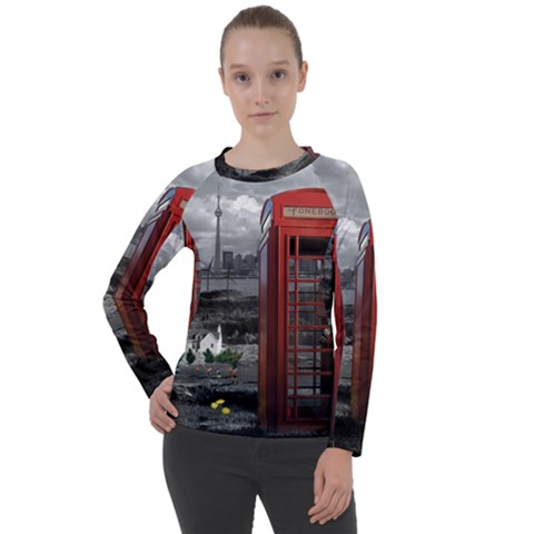 London Calling With Classic British Phonebooth - Bw & Color From Fonebook Women s Long Sleeve Raglan Tee by 2853937