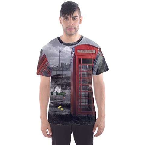 London Calling With Classic British Phonebooth - Bw & Color From Fonebook Men s Sport Mesh Tee by 2853937