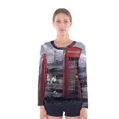 London Calling With Classic British Phonebooth - Bw & Color From Fonebook Women s Long Sleeve Tee