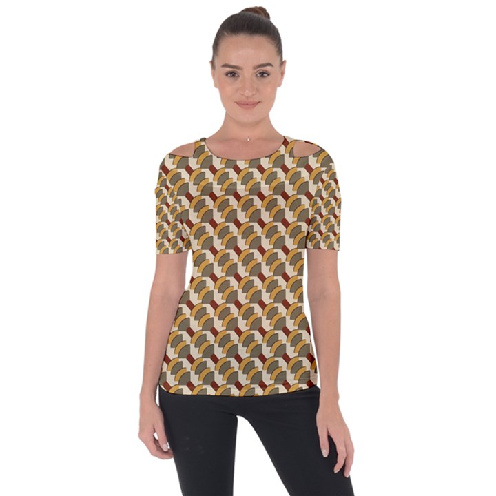 Abstract Illusion Shoulder Cut Out Short Sleeve Top