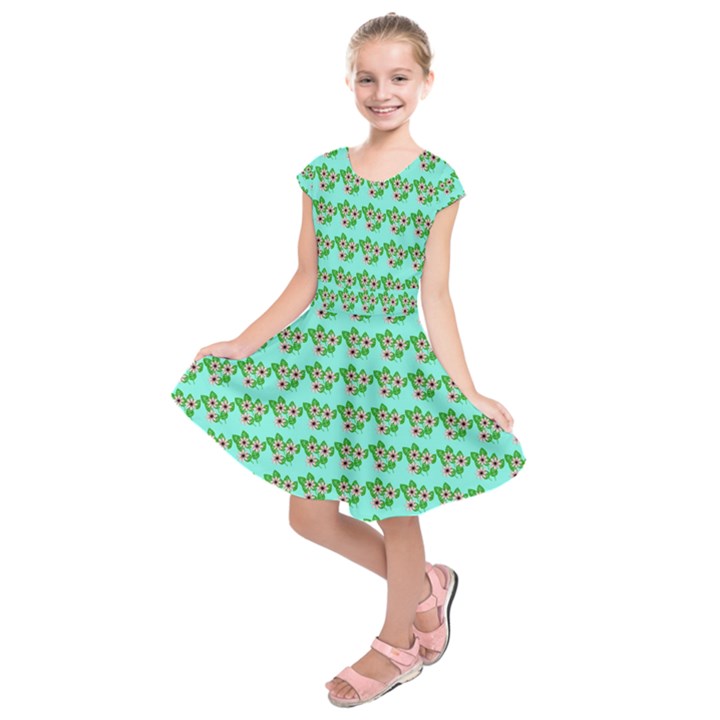 Flowers Pattern Kids  Short Sleeve Dress