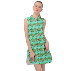 Flowers Pattern Sleeveless Shirt Dress by Sparkle