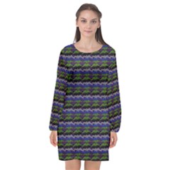 Abstract Illusion Long Sleeve Chiffon Shift Dress  by Sparkle