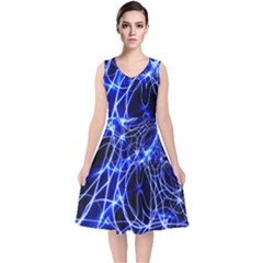 Lines Flash Light Mystical Fantasy V-neck Midi Sleeveless Dress  by Dutashop